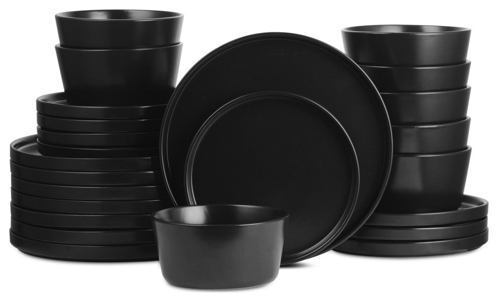 Stone Lain Celina Stoneware 24 Piece Dinnerware Set, Black Matte