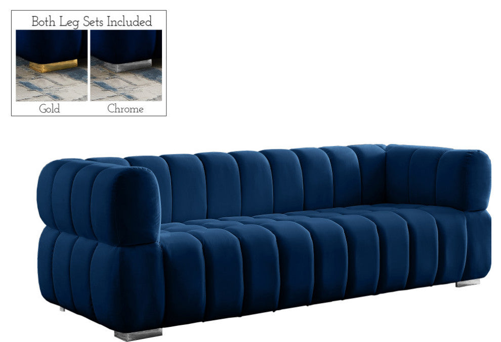 Gwen Velvet Upholstered Chair, Navy, Sofa