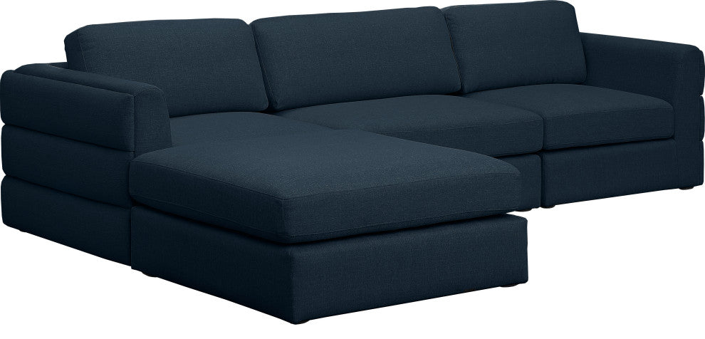 Beckham Linen Textured Fabric 4-Piece Modular L-Shaped Sectional, Navy