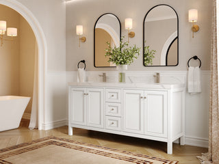 Nashville 72" Double Sink Bath Vanity, White 2" Pearl Light Gray