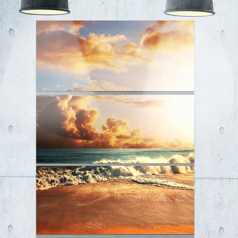 "Fast Moving Dark Clouds Over Beach" Beach Metal Wall Art, 3 Panels, 28"x36"