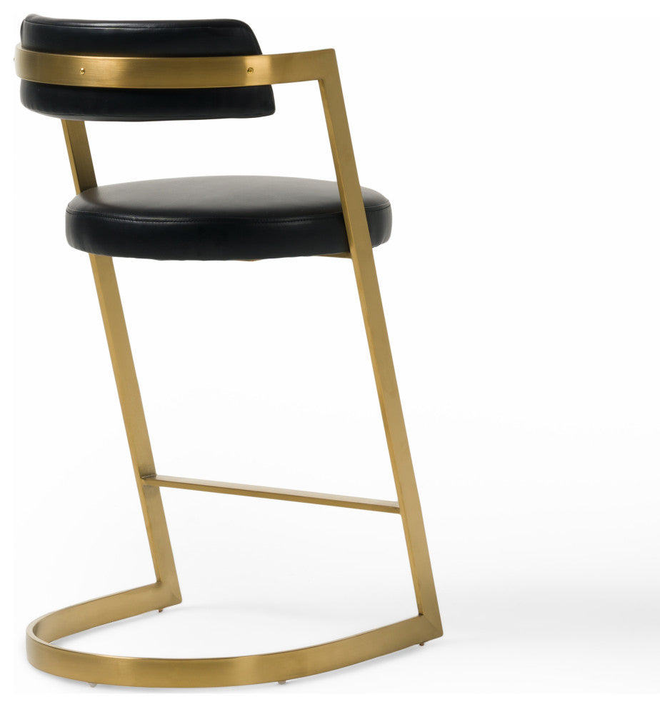 Modrest Shandra Black Pleather, Gold Counter Stool