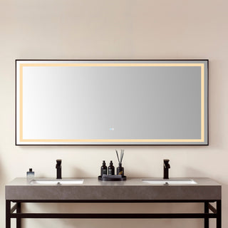 Horizontal Rectangular LED Wall Mount Bathroom Mirror, Black, 72"