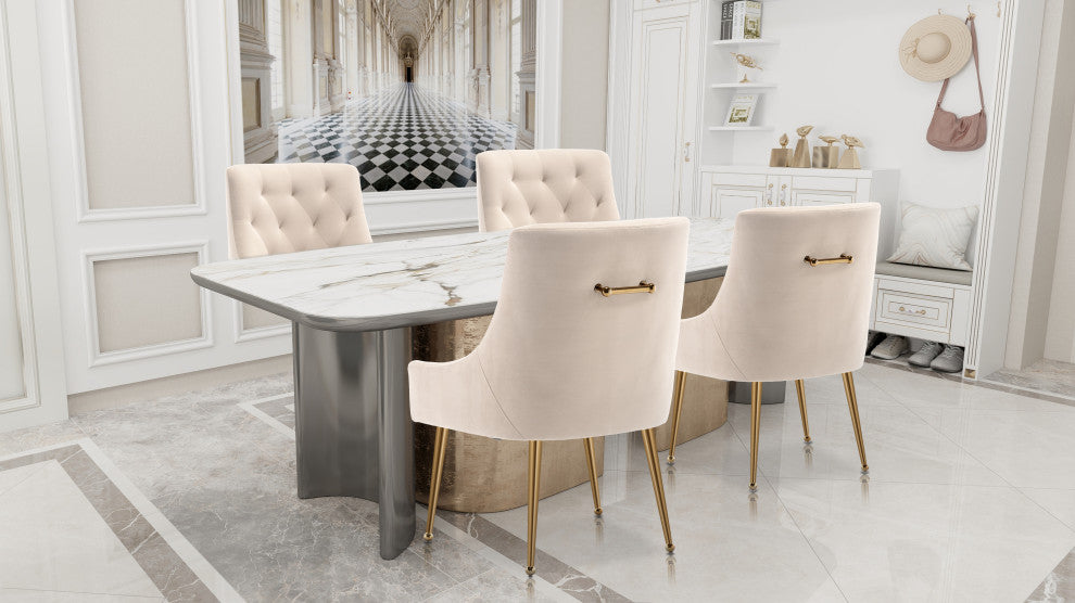 SEYNAR Elegant Velvet Dining Chairs Set of 2, Tufted Upholstered Accent Chair, Beige