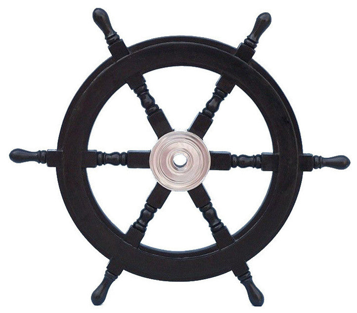 Pirate Decorative Ship Steering Wheel, Black Wood, 24"