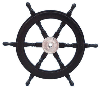 Pirate Decorative Ship Steering Wheel, Black Wood, 24"