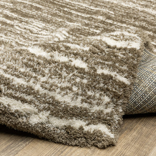 Greer Modern Distressed Stripe Brown/ Ivory Area Rug, 9'10" x 12'10"
