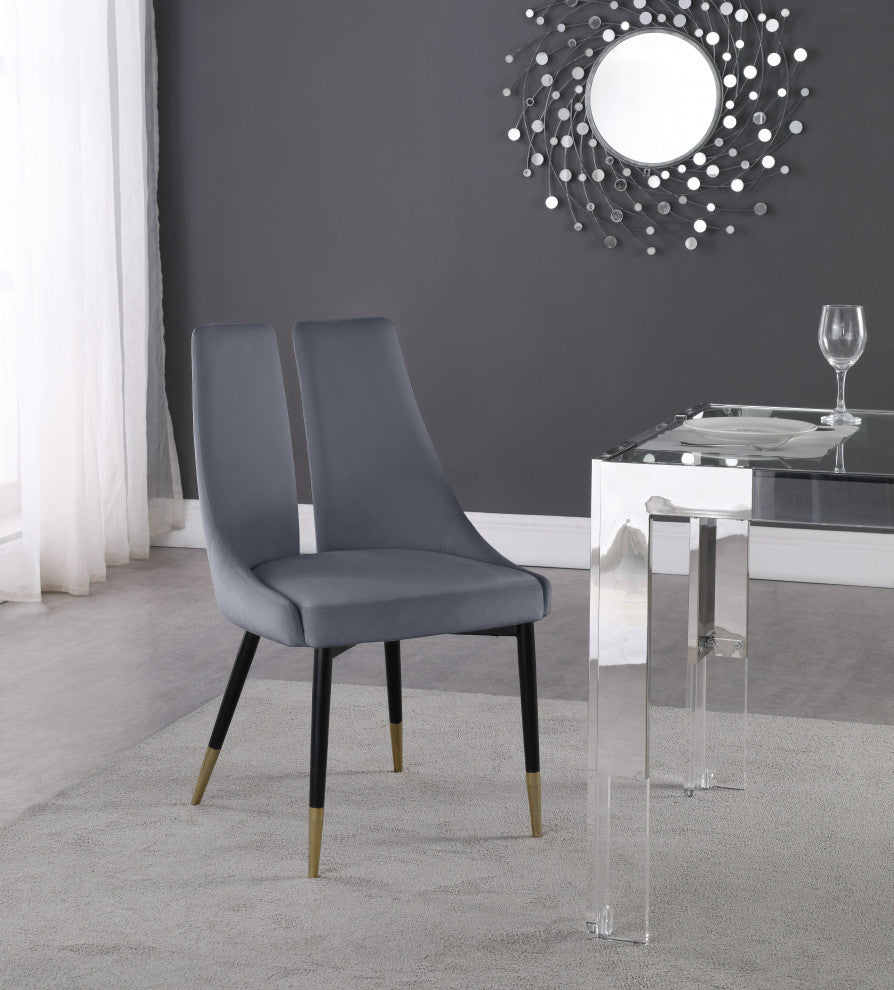 Sleek Velvet Upholstered Dining Chair (Set of 2), Gray