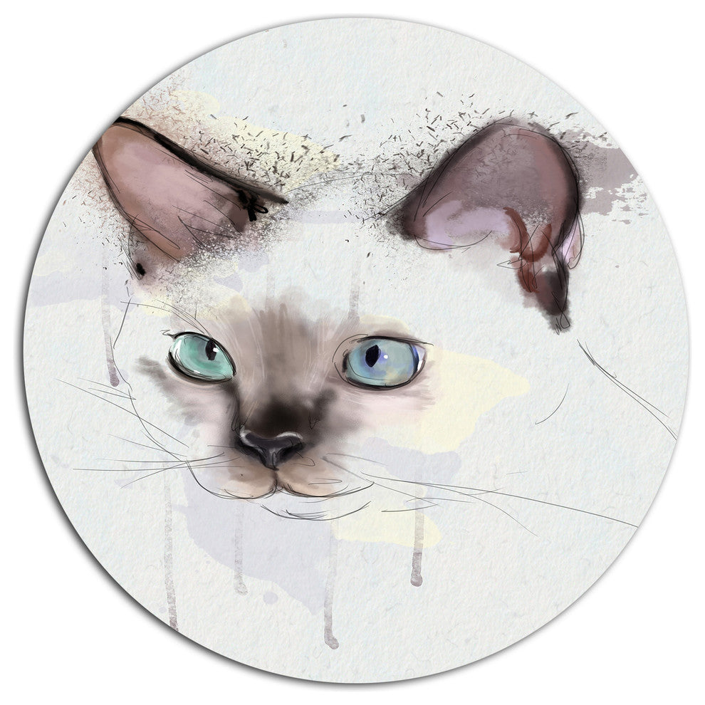 Cute Hand-Drawn Cat Watercolor, Modern Animal Round Wall Art, 23"