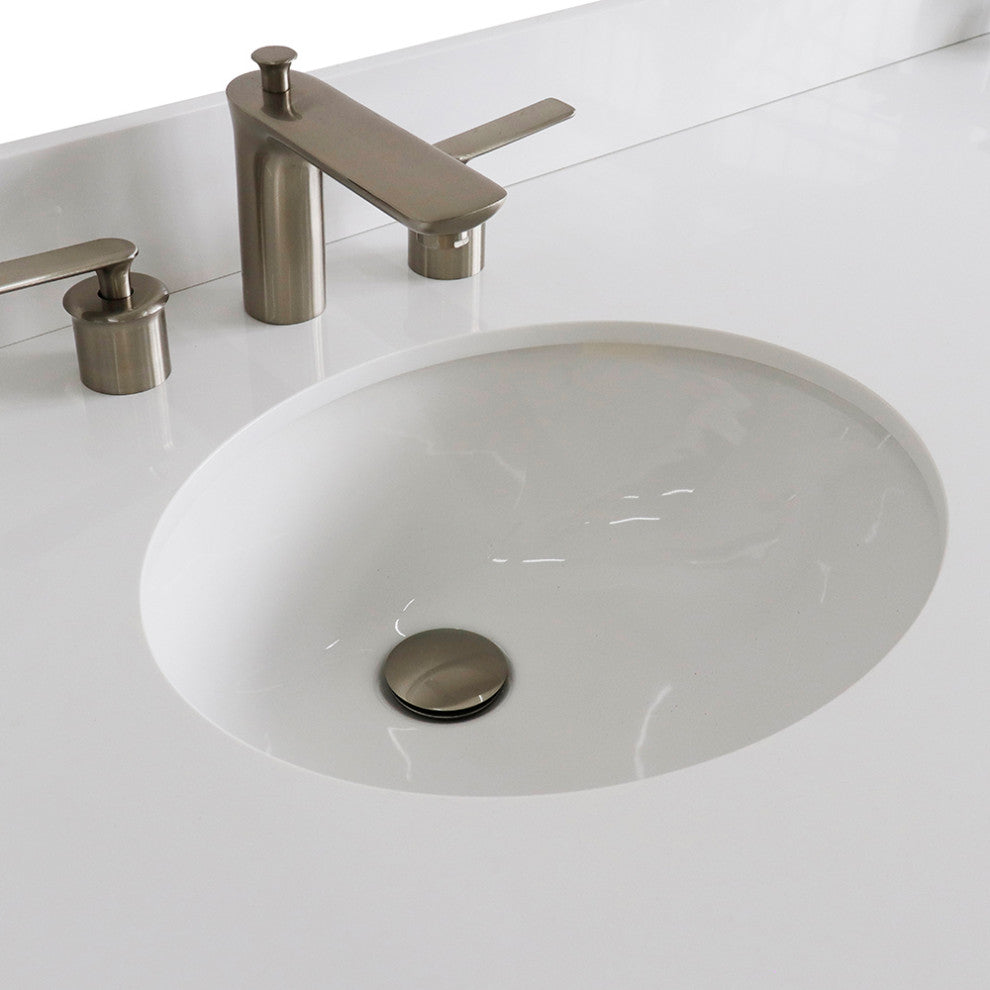 61" Double Sink Vanity, Dark Gray Finish And Engineered Stone Top And Oval Sink