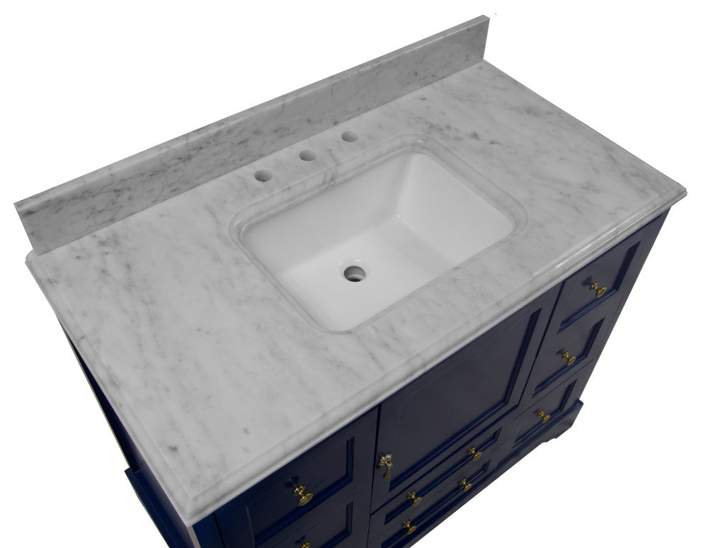 Madison 42" Bathroom Vanity, Royal Blue, Carrara Marble