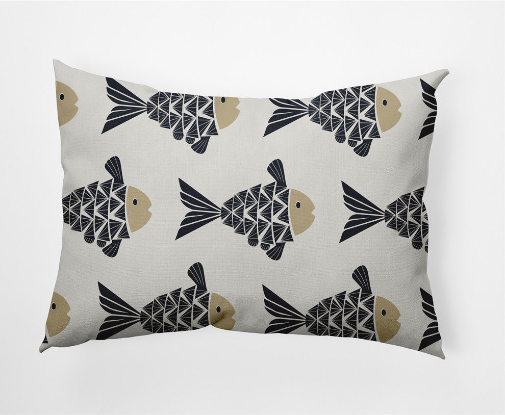 14x20" Fish Tales Nautical Decorative Indoor Pillow, Taupe