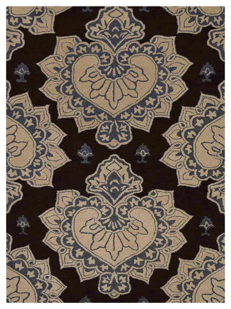 HAND TUFTED WOOL ECO-FRIENDLY AREA RUGS - Rectangle,Cream Brown,Floral