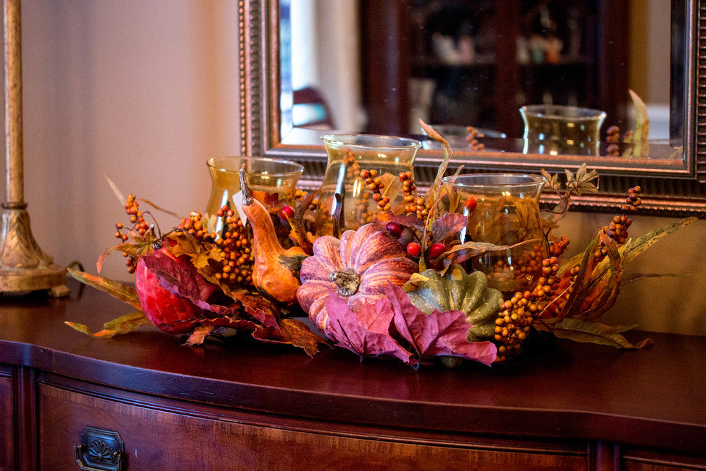 Lifestyle setting with centerpiece on a sideboard