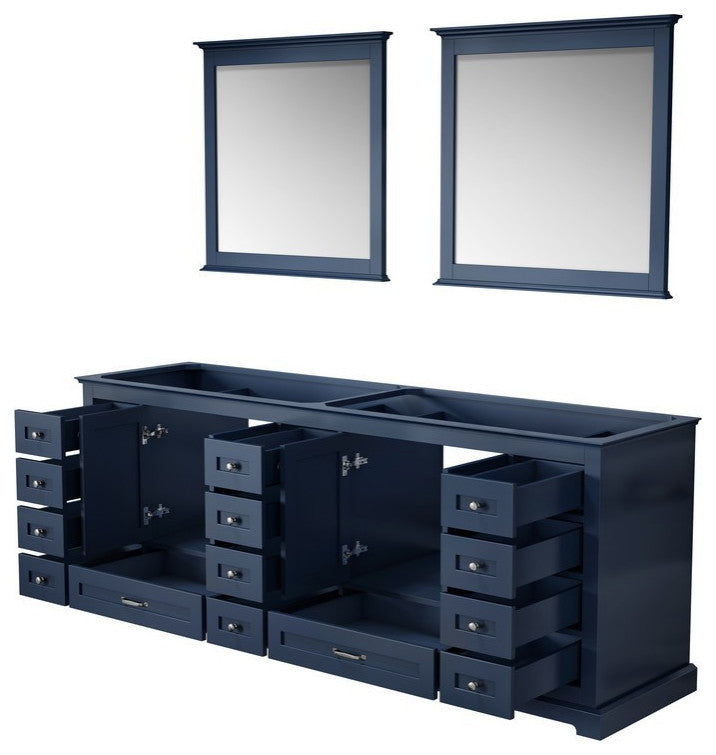 Dukes 84" Double Vanity, No Top and 34" Mirrors, Navy Blue