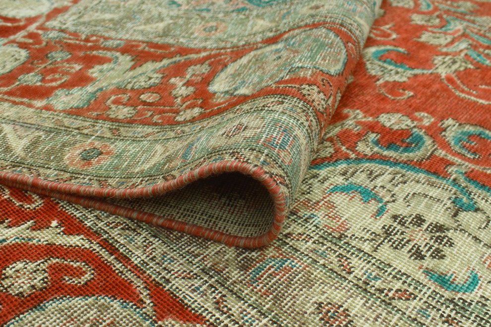Vintage Distressed Kufuo Rust/Beige Rug, 9'4x13'7