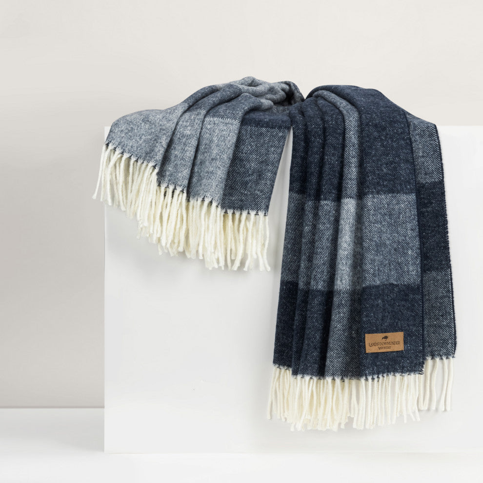 Hampton Plaid Italian Herringbone Throw, Navy