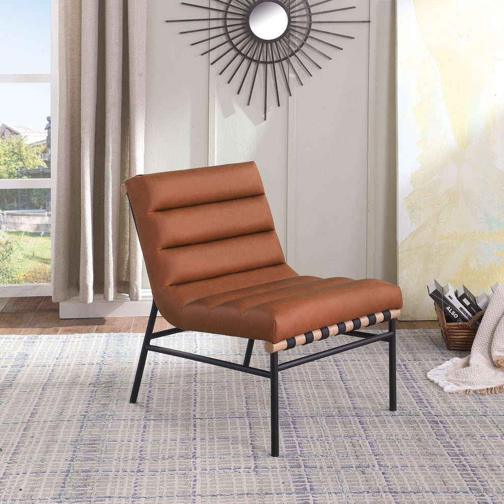 Burke Upholstered Accent Chair, Cognac, Vegan Leather, White Oak