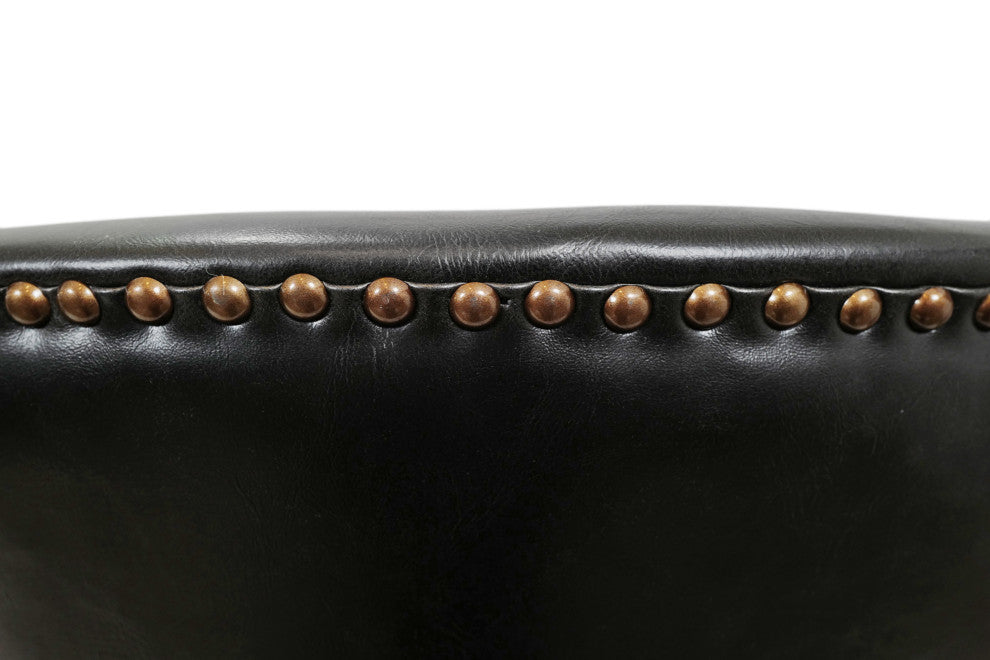 Black Leather and Nailhead Arm Dining Chair