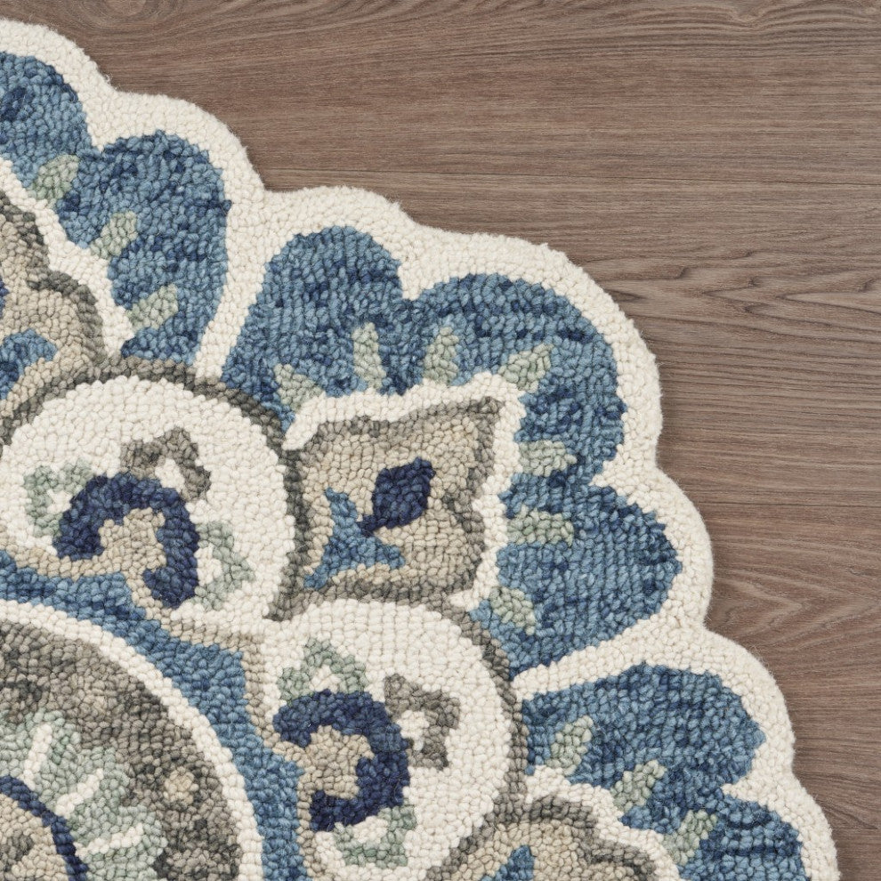 6" Round Blue Modern Floral Area Rug