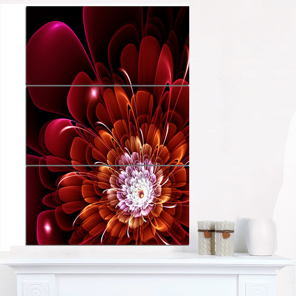 "Fractal Red and Yellow Flower" Digital Metal Wall Art, 3 Panels, 28"x36"