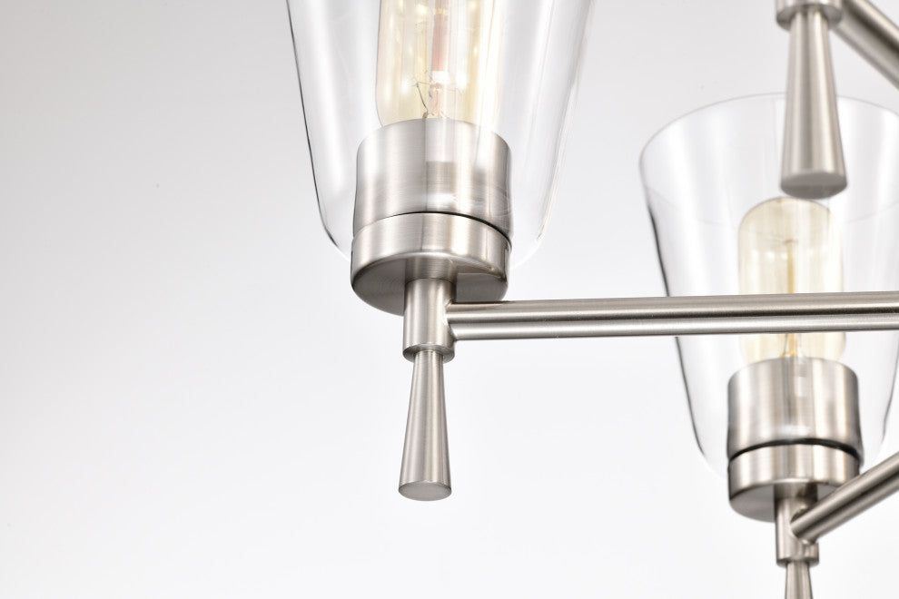 6-Light Brushed Nickel Modern Chandelier With Clear Cone Glass Shades