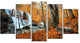 "Autumn Mountain Waterfall Close View" Landscape Photo Art, 5 Panels, 60"x32"