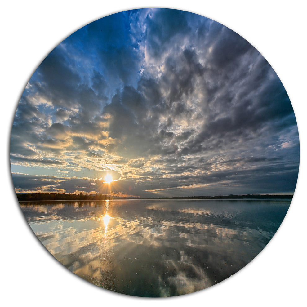 Sunset With Dramatic Sky And Sea, Seashore Round Metal Wall Art, 23"
