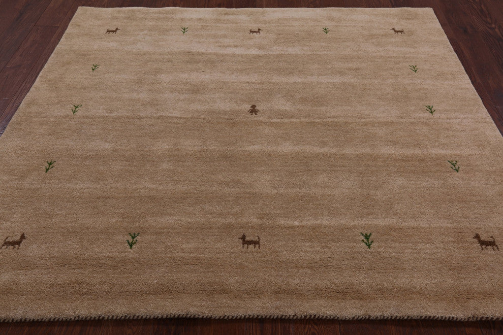 6' Square Hand-Knotted Persian Gabbeh Rug Q4290
