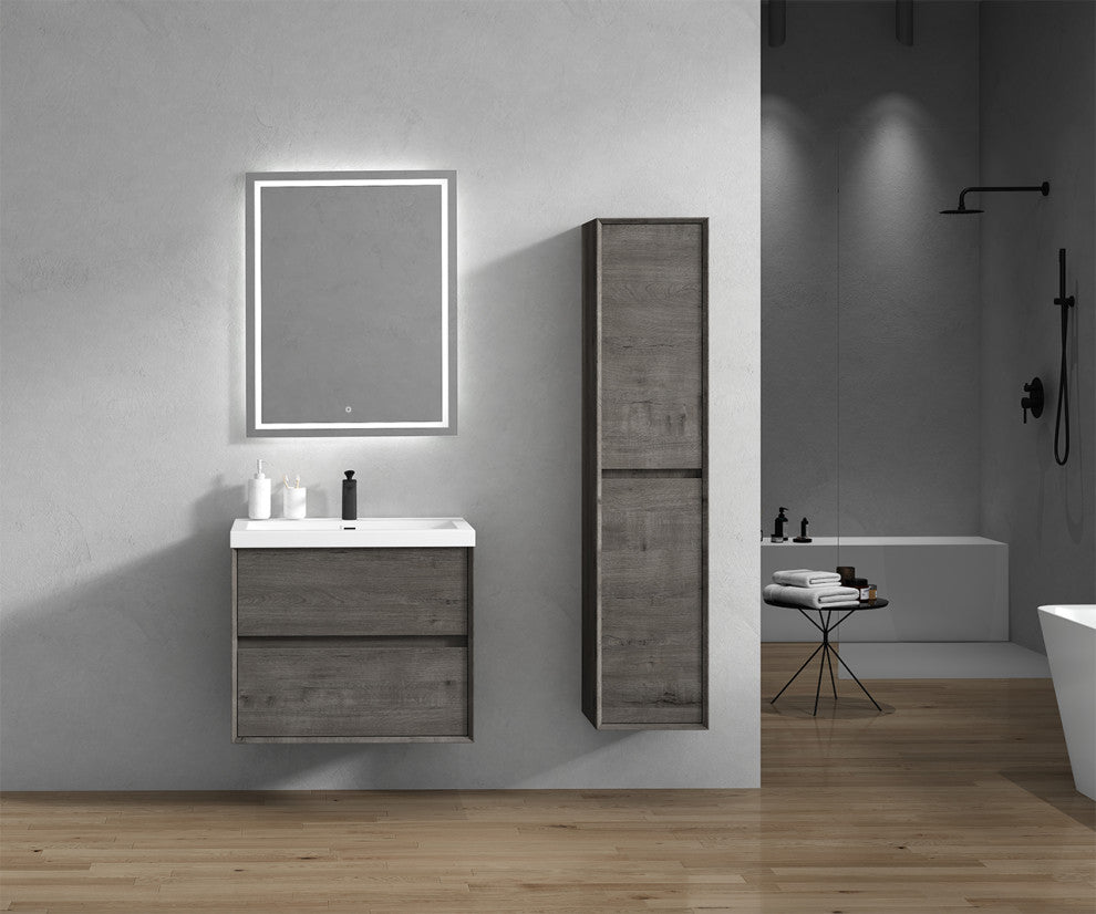 Kingdee Smoke Oak Wall Mounted Vanity With Reinforced Acrylic Sink, 30''
