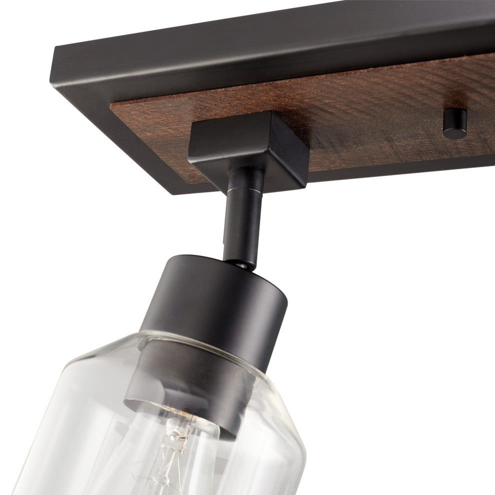 Griffith 25" 3-Light Track Lighting, Faux Wood Finish, Matte Black Accents