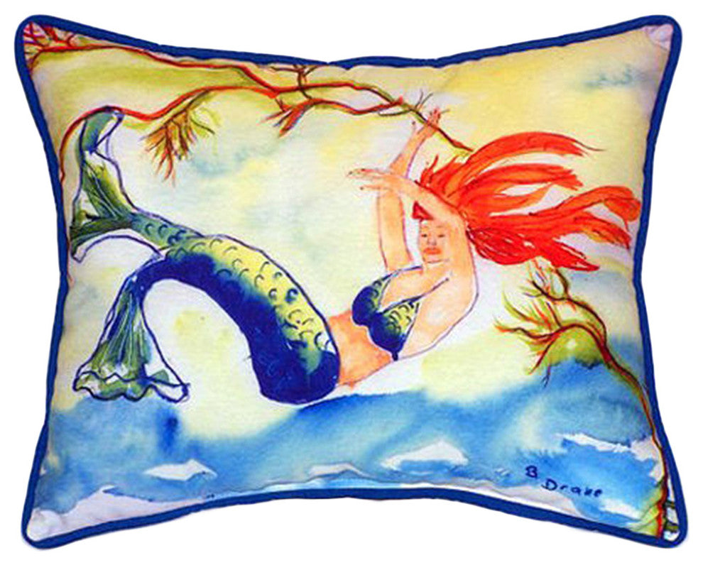 Betsy Drake Resting Mermaid Extra Large 20 X 24 Indoor / Outdoor Pillow