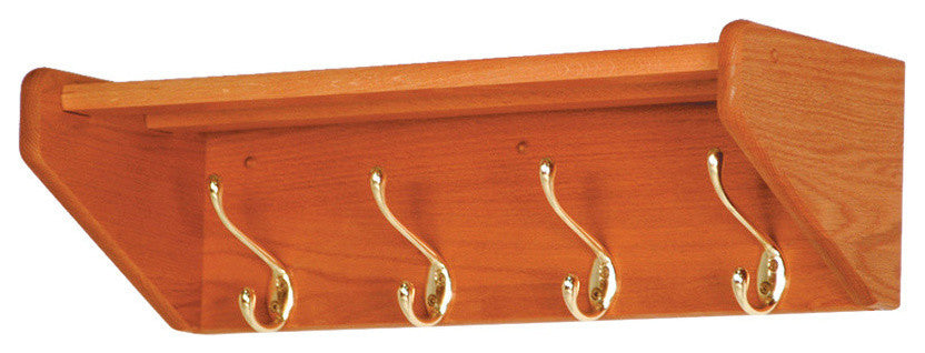 4 Hook Shelf, Medium Oak