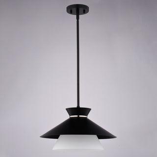 Loomis 1-Light Matte Black Mid-Century Modern Pendant, White Frosted Glass Shade