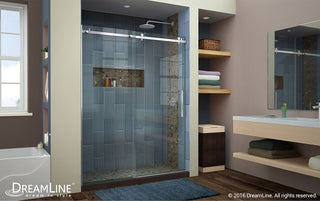 Enigma Air 56-60"Wx76"H Frameless Sliding Shower Door, Brushed Stainless Steel