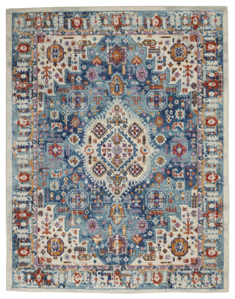 5' X 7' Blue And Ivory Power Loom Area Rug