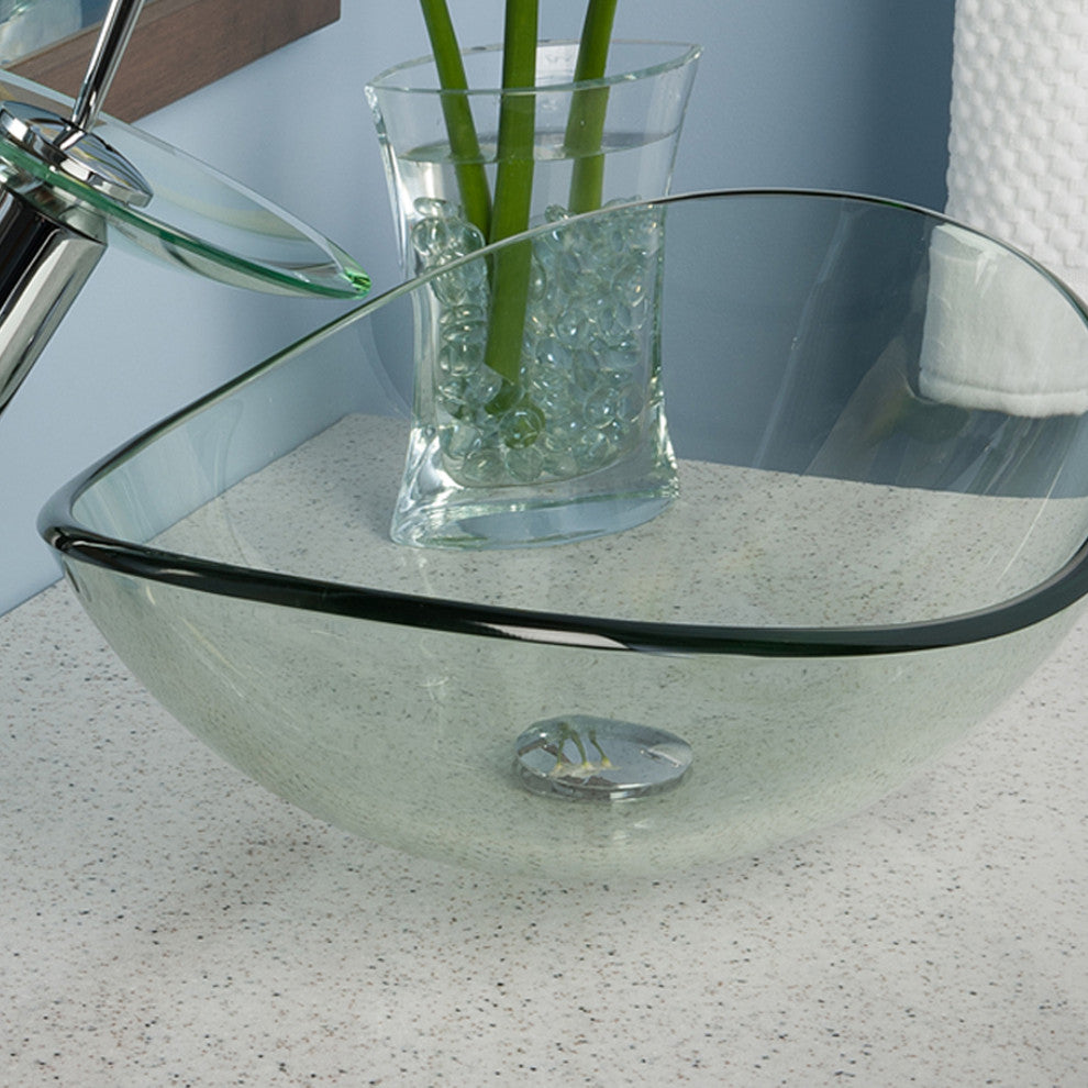 Chiaro Clear Oval Tempered Slipper Glass Vessel Bath Sink and Drain, Chrome