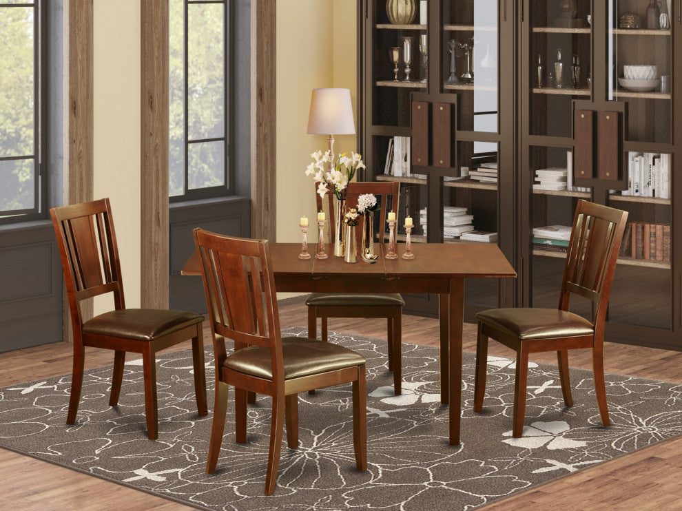5 Pc Small Dinette Set - Table With Leaf And 4 Kitchen Chairs