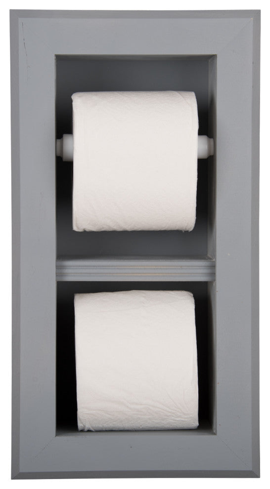 Bayshore Recessed Solid Wood Double Toilet Paper Holder 7 x 14.5, Primed Gray