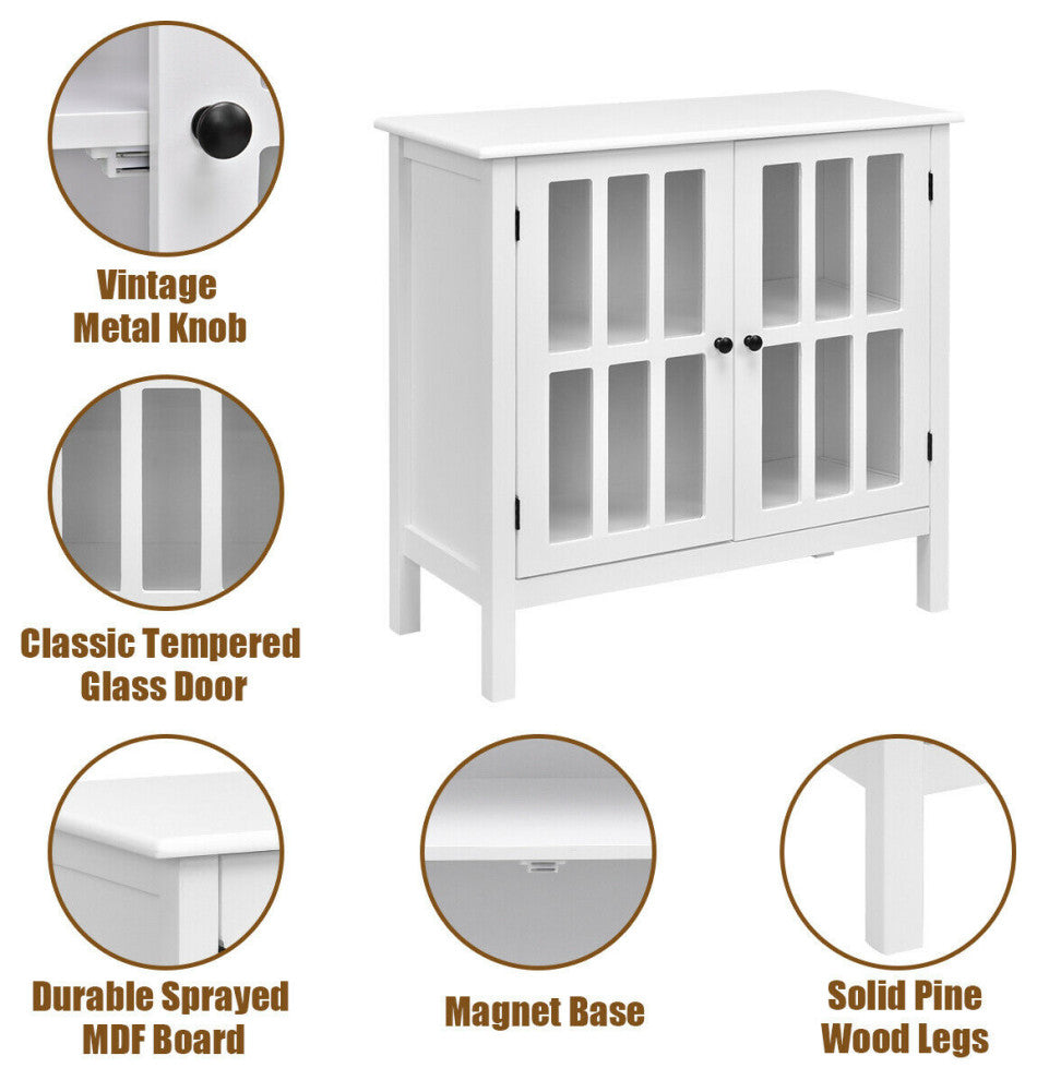 Costway Storage Buffet Cabinet Glass Door Sideboard Console Table Display White