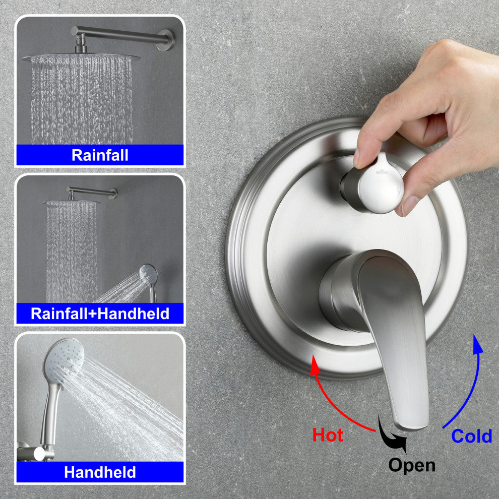 Wellfor Shower Faucet Set, 12" Rain Shower Head With Handheld Combo Set, Brushed Nickel
