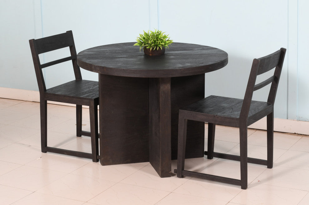 Fernious 48" Round Dining Table, Dark Gray Finish on Mango Solid Wood