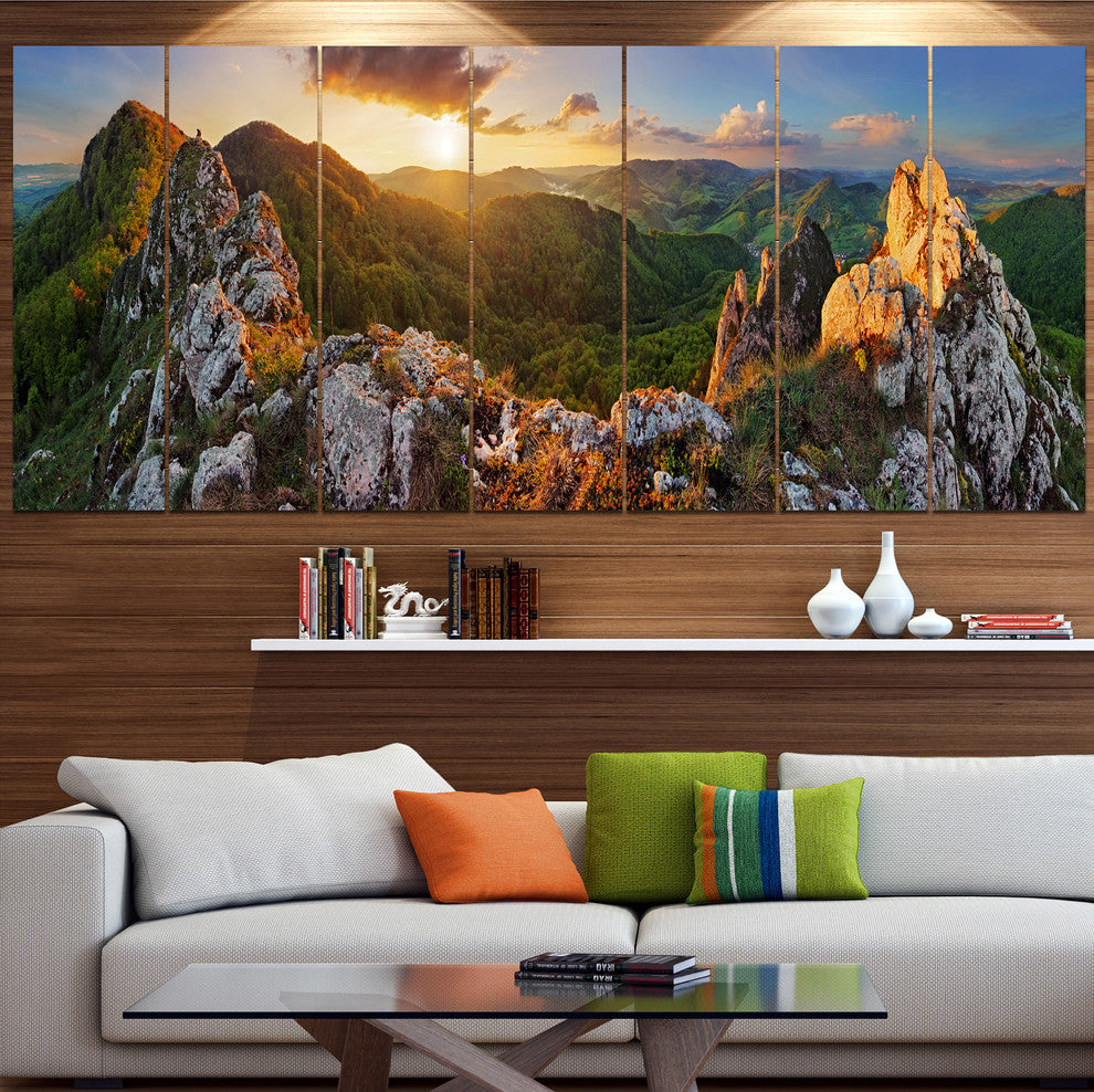 Panorama Mountains Slovakia, Landscape Canvas Art Print, 83"x32", 7 Panels
