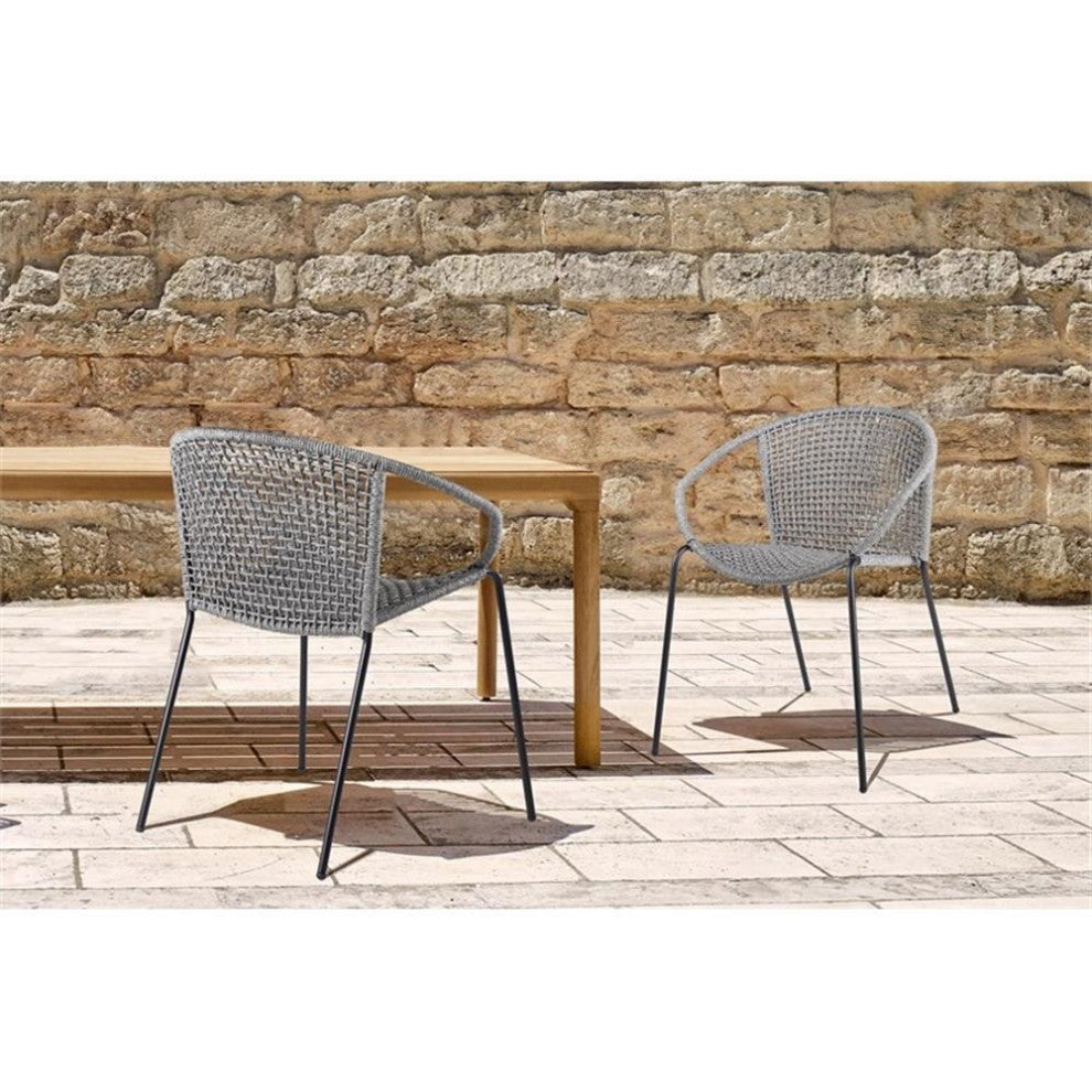 Armen Living Snack 18" Fabric Indoor Outdoor Dining Chair in Gray (Set of 2)