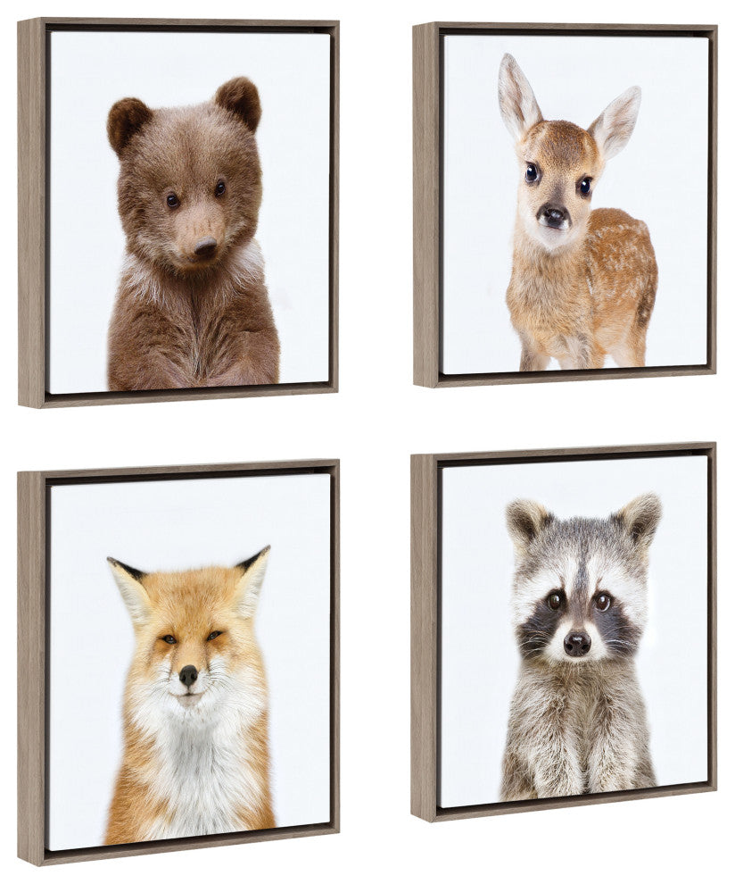 Sylvie Woodland Animal Canvas Art Set by Amy Peterson, Thin Gray 4 Piece 13x13