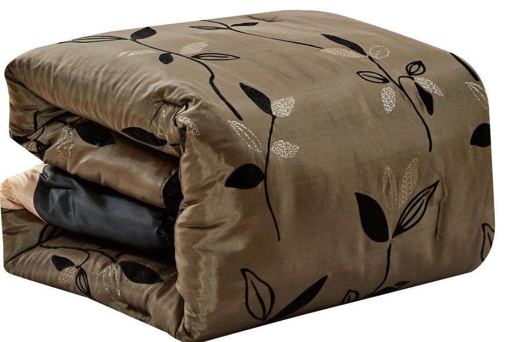 Passion 7 Piece Comforter Set, Leaves, Bronze, King