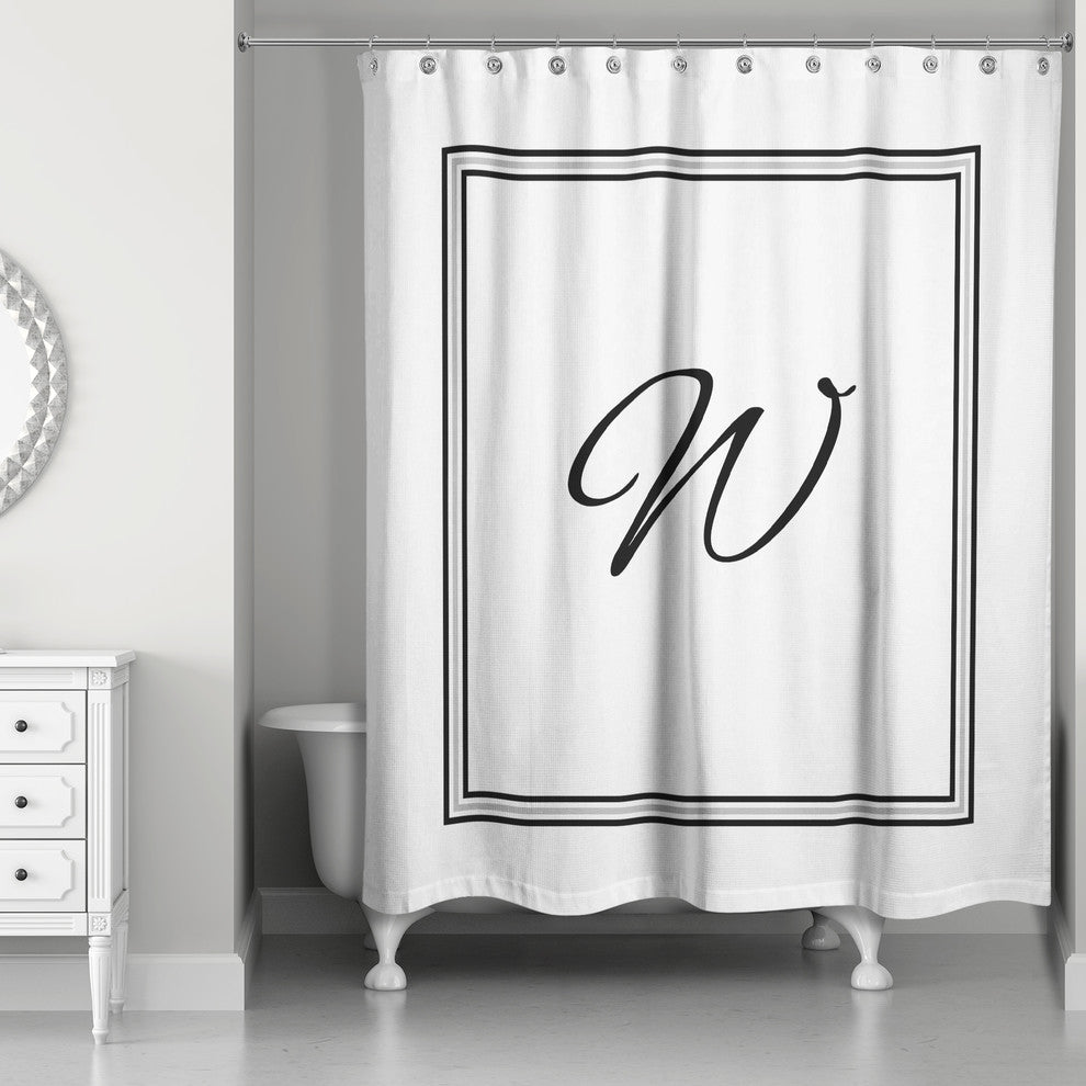 Classic White Monogrammed Shower Curtain, W