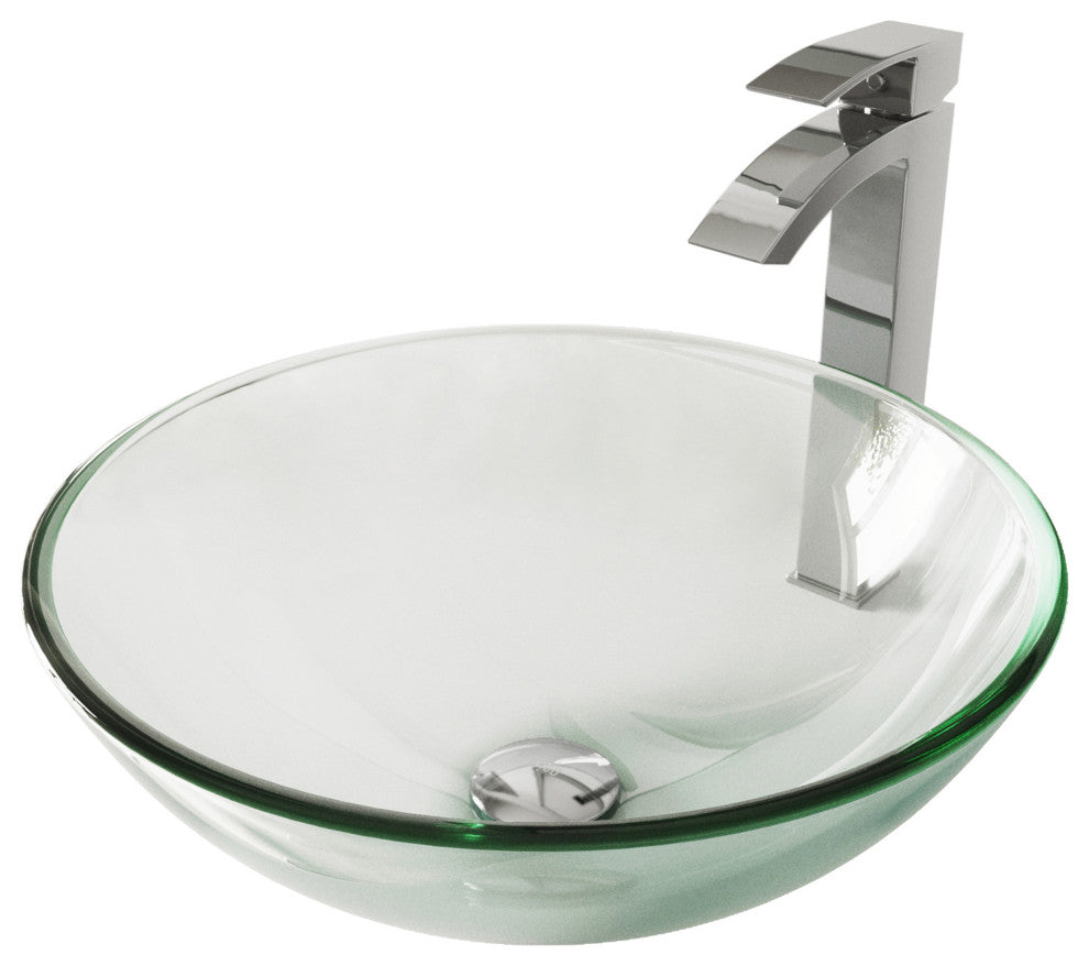 VIGO Crystalline Glass Vessel Sink and Duris Vessel Faucet, Chrome