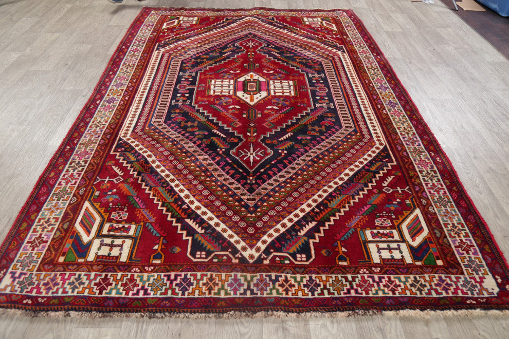 Consigned, Kashkoli Oriental Persian Traditional Hand-Knotted Area Rug, Red, 6x9