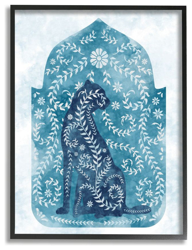 Regal Cheetah Jungle Animal Vines Blue Arabesque Watercolor,1pc, each 16 x 20
